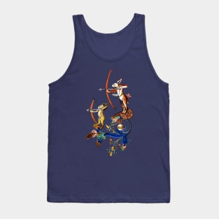 WEIRD MEDIEVAL BESTIARY, ARCHER RABBITS ON FLORAL SWIRLS Tank Top